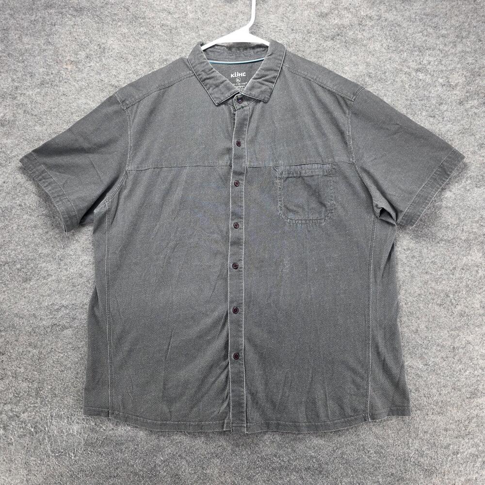 Kuhl Shirt Mens XL Gray Knit Short Sleeve Button Up Pockets Embroidered